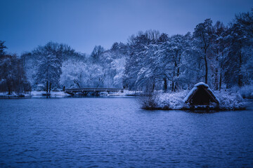 Winterlandschaft in der L&uuml;neburger Heide am fr&uuml;hen Morgen