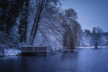 Winterlandschaft in der Lüneburger Heide am frühen Morgen