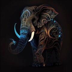 Obraz premium Fractal Glowing Animal horse elephant cat dog bear dragon bull ram loin polar bear, highland cow