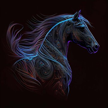 Fractal Glowing Animal horse elephant cat dog bear dragon bull ram loin polar bear, highland cow