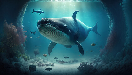 Obraz premium Underwater, Wallpaper, Background, Generative AI, Illustration
