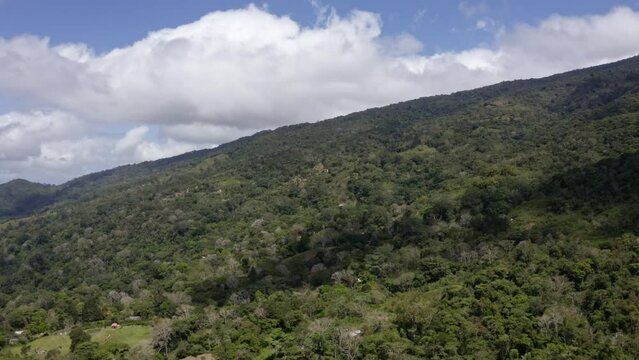 Aerial view of green mountains on a sunny day. Guarapo, Carabobo State. Venezuela