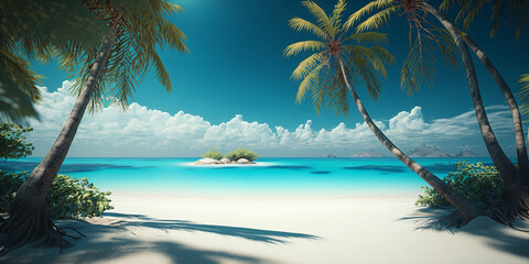 Fototapeta na wymiar white sand beach with blue sea and heavenly landscape