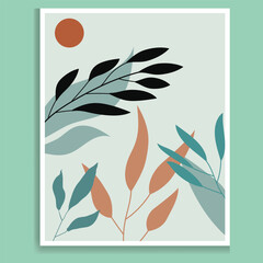 Vector colors botanical wall art foliage line art hand drawing with abstract plant and flower art card template banner background, Design Element, Abstract Backgrounds Collection.