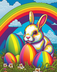 Easter bunny with eggs, AI Generative