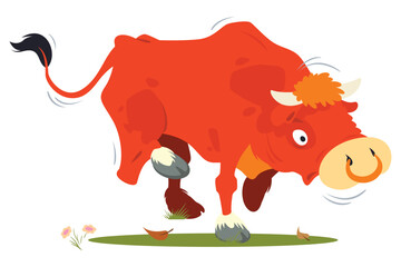 Frightened running bull. Illustration for internet and mobile website.