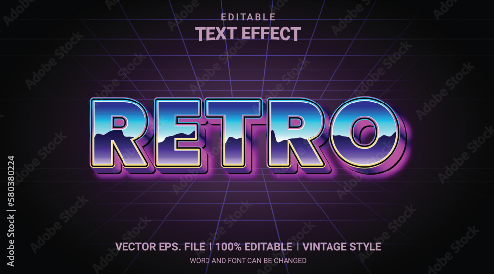 Aufkleber retro 90s neon glow 3d style editable text effect vector