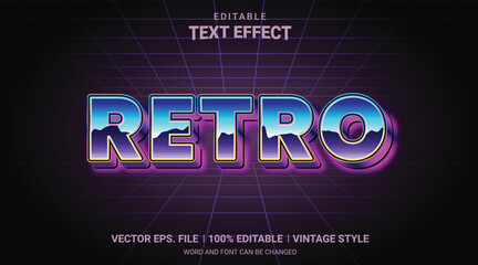 Retro 90s neon glow 3d style editable text effect vector