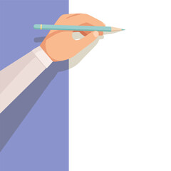 Hand with pencil. man holding pen and writing title. vector template