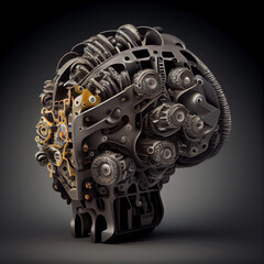 Human brain made from spare car parts, gears, bolts, etc.