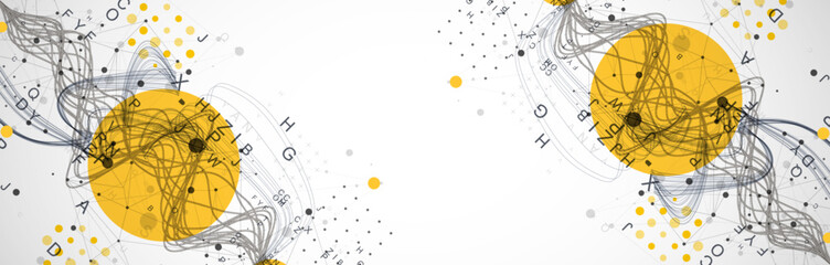 Vector abstract background with a wireframe dynamic pipes, line and particles inside circle.