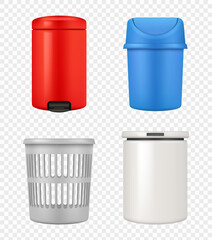Trash basket. Office modern containers for garbage decent vector realistic templates