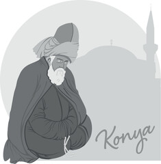 Isolated. Suitable for any print and on line media need - Turkey Konya Mevlana. Mevlana Celaleddin Rumi is a symbol of tolerance and peace.
