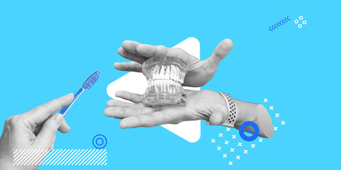 Prevention of caries, periodontal disease, educational work, hygiene, dentistry. Dental Teeth Model...