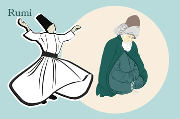 Isolated. Suitable for any print and on line media need - Turkey Konya Mevlana. Mevlana Celaleddin Rumi is a symbol of tolerance and peace.
