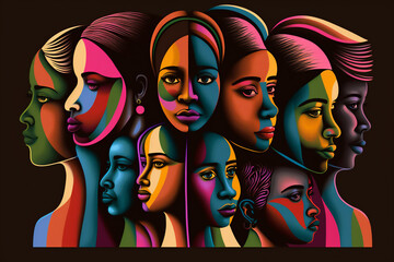 abstract Portrait of multiracial people standing together, ai generated, Generative AI