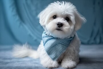 White maltese puppy with bandana