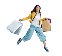 Cheerful happy woman enjoying shopping