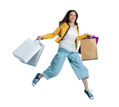Cheerful happy woman enjoying shopping