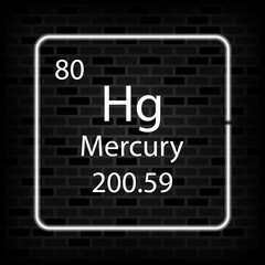 Mercury neon symbol. Chemical element of the periodic table. Vector illustration.