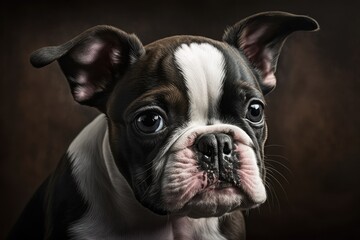 Four month old Boston terrier puppy. Generative AI