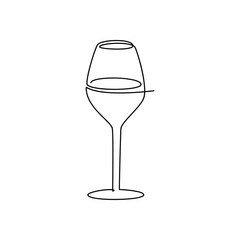 One line continuous drawing. Wine glass icon vector illustration. Hand drawn linear silhouette. Minimal design element for print, banner, card, wall art poster, brochure, shop product logo, emblem.