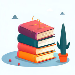 World day of the book. Pile of books, vertical books on a white background. Illustration. ia generate