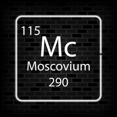 Obraz premium Moscovium neon symbol. Chemical element of the periodic table. Vector illustration.