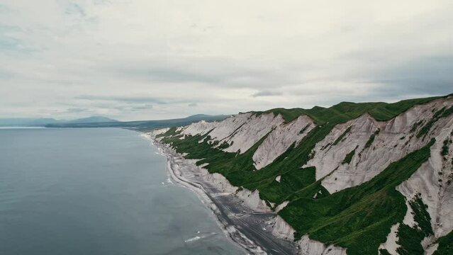 Russia, Kuril Islands, Iturup Island, White Rocks on the coast of the Sea of Okhotsk.