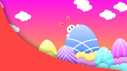 beautiful Easter background with bunny cartoon and Easter eggs