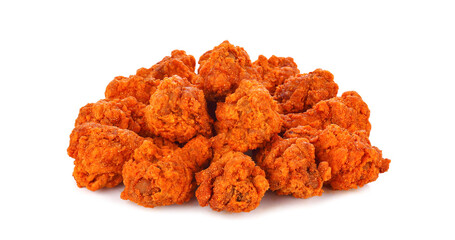 Heap of fried spicy chicken isolated on transparent background. PNG