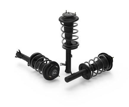 Car front shock absorber. Car suspension part.  Isolated on transparent background.