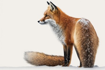 A lone red fox on a white background. Generative AI