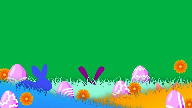 animated green screen background with bunny, flowers and grass land