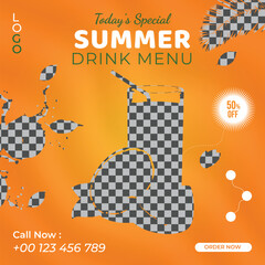 Fresh juice business marketing social media post or web banner template design with abstract background, logo and icon. 