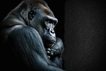 Obraz premium A lovely picture of a gorilla. A black background shows a male gorilla. Generative AI