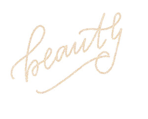 Gold shimmer glitter beauty phrase. Female beauty brush stroke banner tamplate
