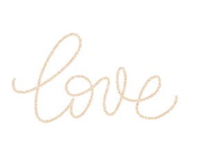 Gold shimmer glitter abstract love phrase. Female beauty brush stroke banner tamplate