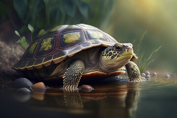 Obraz premium Turtle standing on water surface