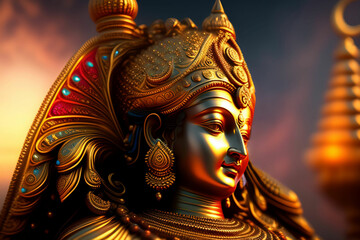 hindu god shiva buddha statue in golden crown golden Statue of Lord Shiva ai genrative