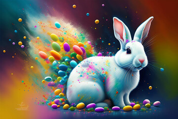 fantasy abstract portrait rabbit with a colorful, generative ai