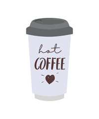 Disposable coffee cup. Coffee drink in flat style.