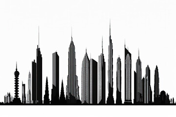 Skyline of skyscrapers drawn on a white background. Generative AI