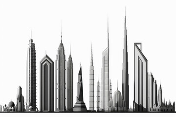 Naklejka premium Skyline of skyscrapers drawn on a white background. Generative AI