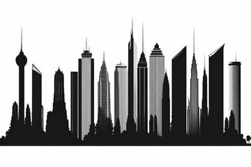 Skyline of skyscrapers drawn on a white background. Generative AI