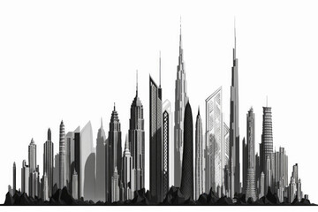 Naklejka premium Skyline of skyscrapers drawn on a white background. Generative AI