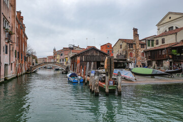 Venice, Italy - 14 Nov, 2022: Gondola workshop of Squero San Trovaso