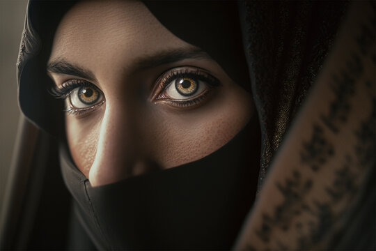 Middle eastern woman portrait.She has very beautiful eyes.Close up view.Front view.Created with generative ai