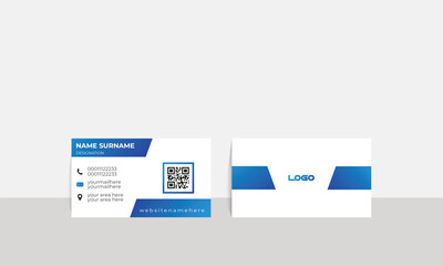 Double sided modern business card with white and blue colour. Vector made by illustrator. New professional business card with gradient colour print ready CMYK. Corporate visiting card. 
