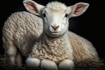 Fototapeta premium White faced Lleyn lamb born on a farm during lambing season, UK. Generative AI